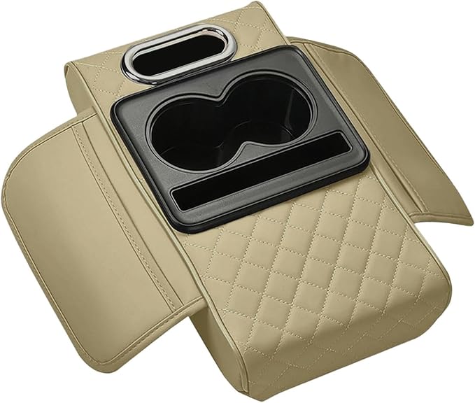 Car Center Console Pad PU Leather Armrest Organizer with Tissue Box Slot for Vehicles, Style B