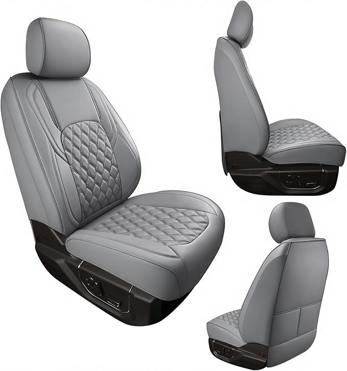 Huidasource Tacoma Front&Back Seat Covers, Gray Leather Car Seat Cushion Cover Accessories Fit for 2016-2023 Double & Crew Cab Toyota Tacoma SR SR5 Limited TRD Sport/Pro/Off Road(Full Set/Gray)