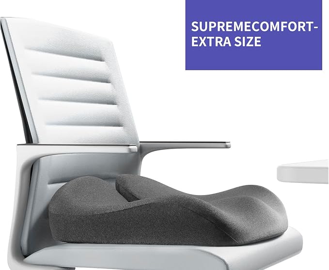 SupremeComfort X-Large Gel Infused Memory Foam Seat Cushion for Office Chair, Kitchen Chair, Car Seats- Elevate Your Seating Experience -Pressure Sore and Tailbone Pain Relief