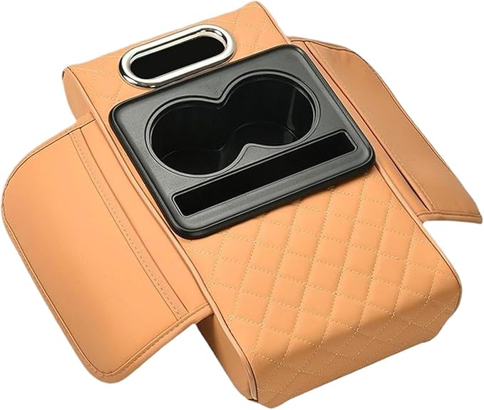 Car Center Console Pad PU Leather Armrest Organizer with Tissue Box Slot for Vehicles, Style A