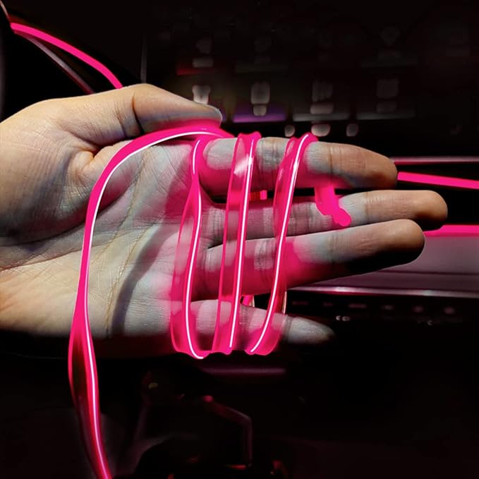 EL Wire LED Strip Lights, USB Auto Neon Light Strip with Sewing Edge, 16FT Electroluminescent Ambient Lighting Kit with Fuse Protection, Car Decoration Accessory (Pink/16FT)