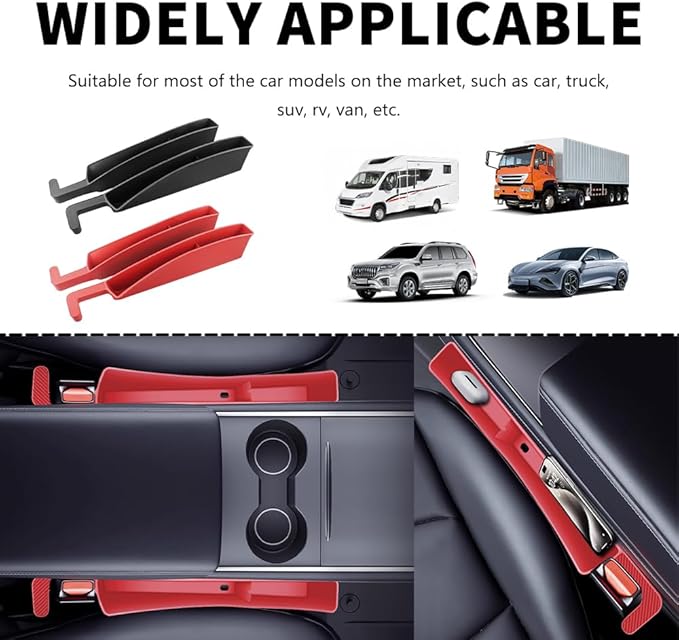2PCS New Car Seat Gap Filler with 2 Storage Areas,Stylish Car Seat Gap Storage for Stabilizing Phone,Keys Wallet,Universal Car Seat Gap Filler Organizer Interior Accessories (Carbon Red)