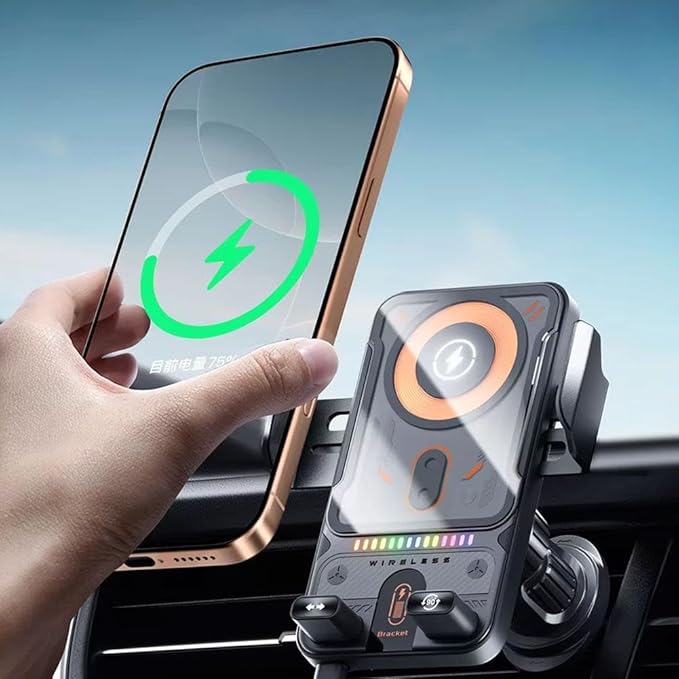 2026 New Cool Car Wireless Fast Charging Holder,15W Auto-Clamping Wireless Car Charger Mount with 90° Rotating, Universal Air Vent Phone Holder for All Smartphones