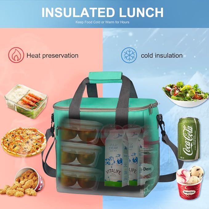 Iknoe Large Cooler Bag Collapsible 24 Can Insulated Bags Leakproof Lunch Cooler Tote with Multi-Pockets for Adult Insulated Thermal Bag for Beach, Picnic, Office Work(Mint Green)