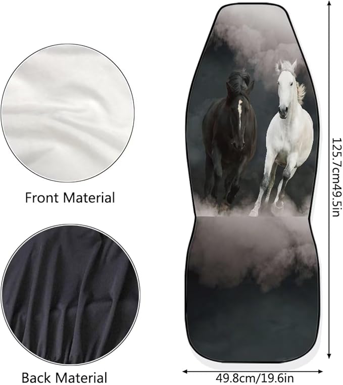 Car Seat Covers 2 Pcs Soft Comfortable Auto Front High Back Seat Protector Covers Automobile Interior Decor Accessories, Universal(Black White Horse 59)