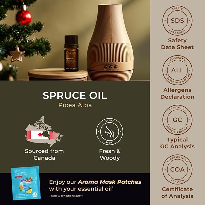 100% Pure Spruce Essential Oil - 0.34 Fl Oz - Spruce Oil for Hair, Skin, Diffuser, Aromatherapy & DIY Candle Making Scent