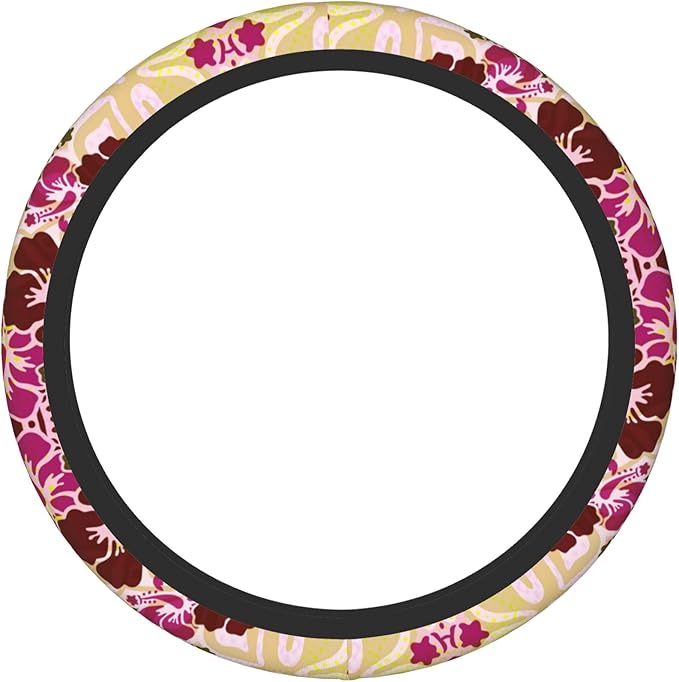Hawaiian Hibiscus Pattern Car Steering Wheel Cover Anti-Slip Breathable and Sweat Absorption Neoprene Universal 14-15 Inch Inches Car Accessories