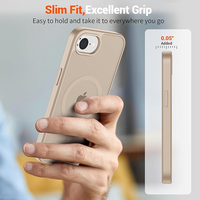 SUPFINE Magnetic for iPhone 17e Case/iPhone 16e Case (Compatible with MagSafe)(Military Grade Drop Protection) Slim Translucent Matte Shockproof with Anti-Fingerprint Phone Case 2025,Desert Gold