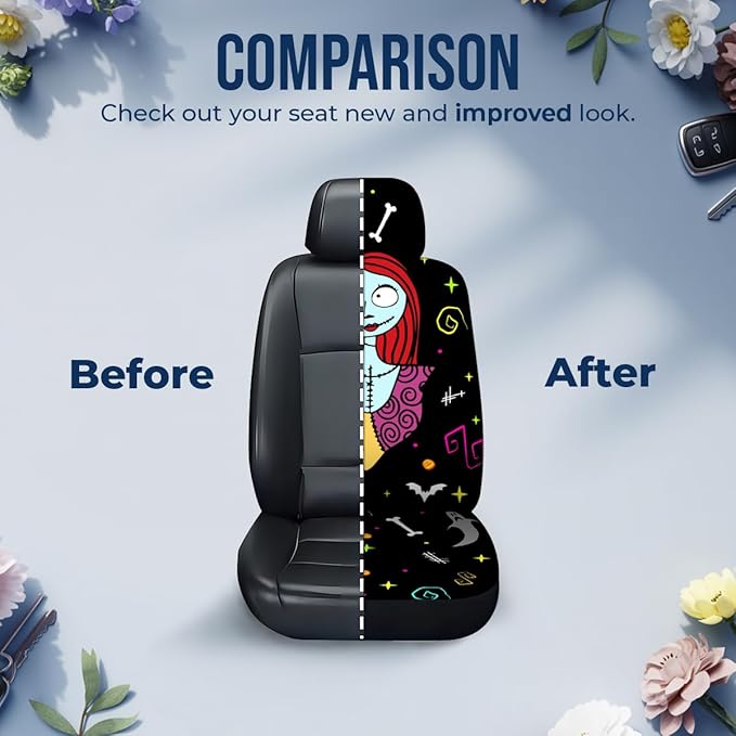 GENANY Nightmare Skellington Car Seat Covers Set of 2, Couple Breathable Front Seat Covers for Truck Sedan SUV, Movie Themed Car Accessories, Horror Gift for Women Men