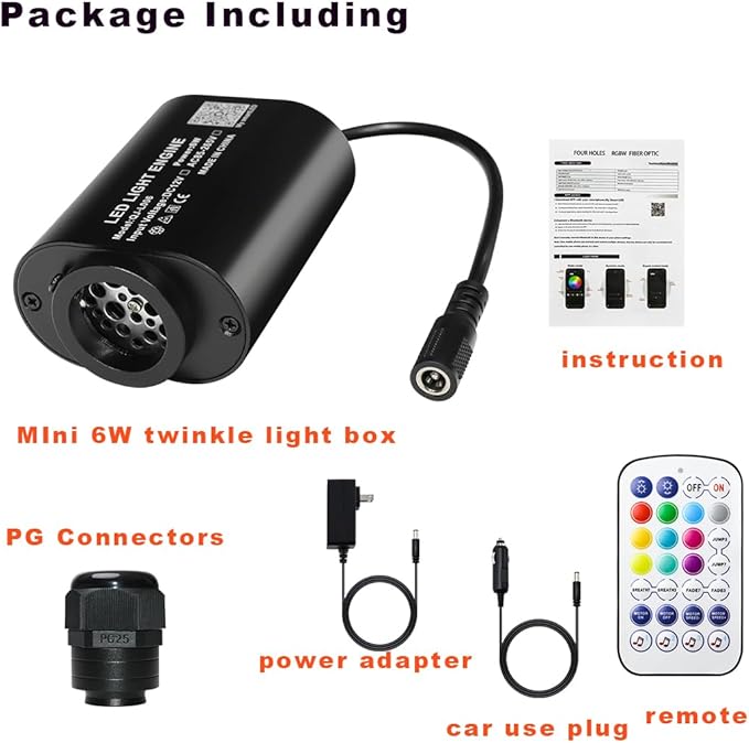 AMKI Mini 6W Twinkle Sound Mode RGBW Light Source Engine Driver Remote/APP Control Starlight Box Motor for Fiber Optic Star Ceiling Light Kit