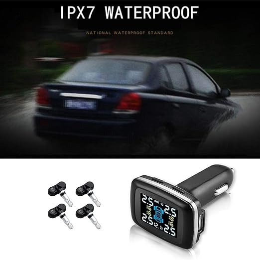 Car TPMS Kit, Universal Car Intelligent TPMS Cigarette Lighter Tire Pressure Monitoring System with 4 Internal Sensors