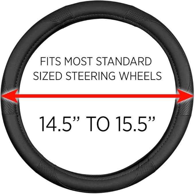 Motor Trend Perforated Microfiber Leather Steering Wheel Cover for Cars Trucks SUVs Vans, Sporty Racing Improved Grip Anti-Fatigue Ergonomic Design, Airbag Compatible - Fits Standard 15" Inch - Black