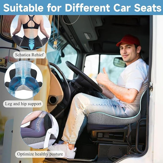 Casimer Ergonomic Seat Cushion for Truck Drivers, Office Chairs, Car Seats Memory Foam Chair Pad for Back Pain, Non-Slip, Long Sitting Support, Car Seat, Desk Chair Use (Black)