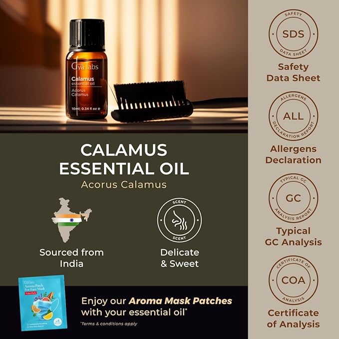 100% Pure Calamus Essential Oil - 0.34 Fl Oz - Calamus Oil for Hair, Skin, Diffuser, Aromatherapy & DIY Candle Making Scent