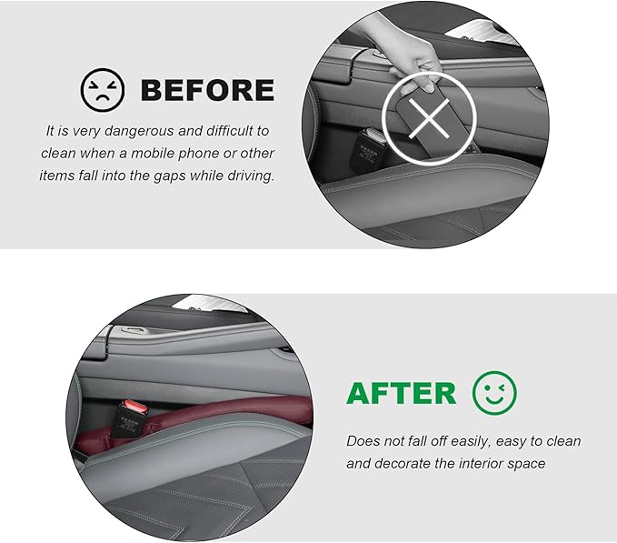 2PCS Leather Car Seat Gap Filler, No-Drop Seat Side Gap Plug Crevice Blocker with Securing Strap, Elastic Filler Block The Gap Between Seats & Console for Truck SUV Sedan (Wine Red)