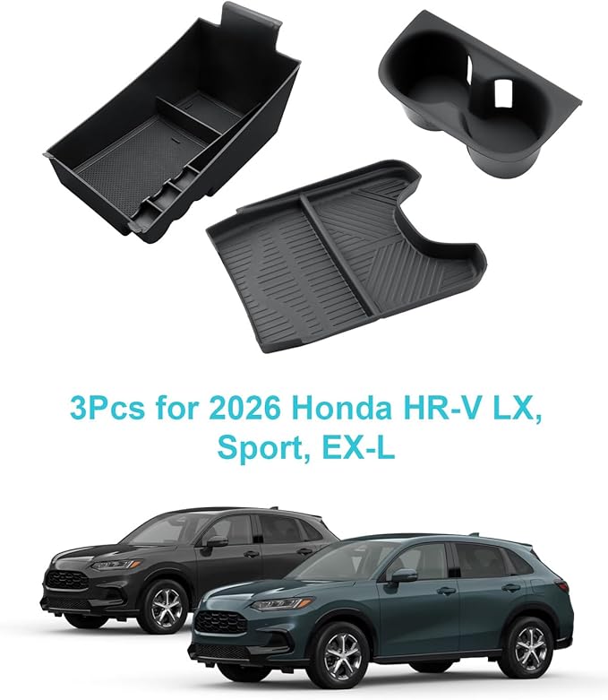 CDEFG 3Pcs for 2023 2024 2025 2026 Honda HR-V Center Console Organizer Tray for 2023-2026 Honda HR-V(Sport,EX-L,LX) Accessories Lower Console Armrest Tray Storage Box Cup Holder