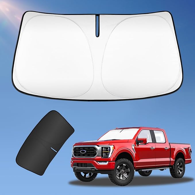 Sun Shade Sunshade for Ford F150 2021-2025 2026 Windshield Cover, F-150 Super Crew Cab,Super Cab,Regular Cab 4-Layers Sun Shield 250T Silver Sun Visor Foldable Window Shade Blocks UV Rays Accessories