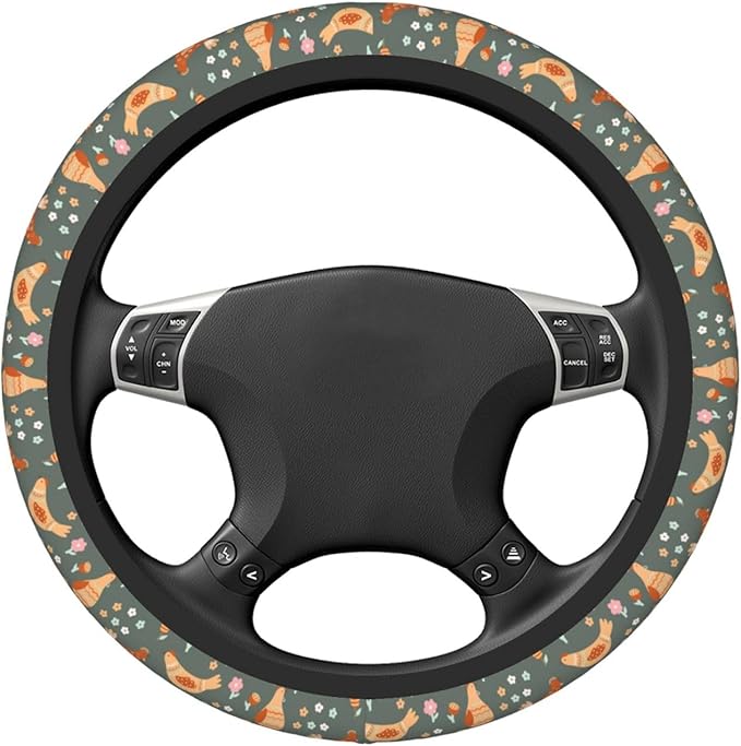 Chicken Cartoon Flowers Steering Wheel Cover for Women Elastic Rubber Steering Wheel Universal 15 Inch Fit for Cars, Auto, SUVs