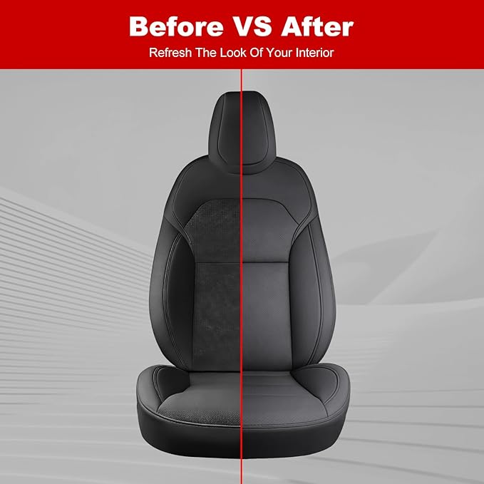 Front Seat Covers for 2025–2026 Tesla Model Y Juniper, Nappa Leather Custom Fit Front Row 2-Piece Set, Airbag Compatible Car Interior Seat Cushion Covers, Black, 2-Pack