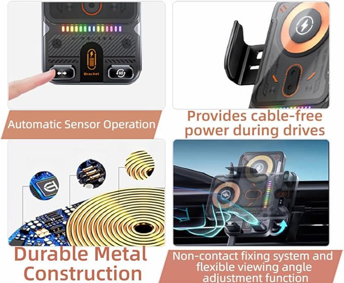 2026 New Cool Smart 2-in-1 Universal Car Phone Mount with Induction Opening/Closing, 15W Fast Charging, 360° Auto-Rotating for Air Vent - Switch Horizontal/Vertical (Black)