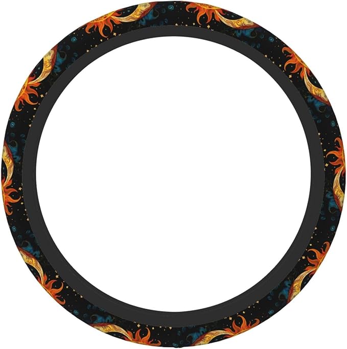 Boho Sun Moon Stars Steering Wheel Cover Women, Comfortable Elastic Steering Car Wheel Cover Fit 15 inches Universal Accessories Suvs Trucks Decor