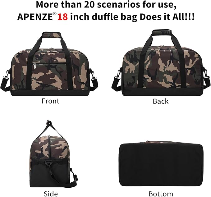 Small Gym Bag 18 inch Carry On Duffel Bag for Weekender Travel - Camouflage