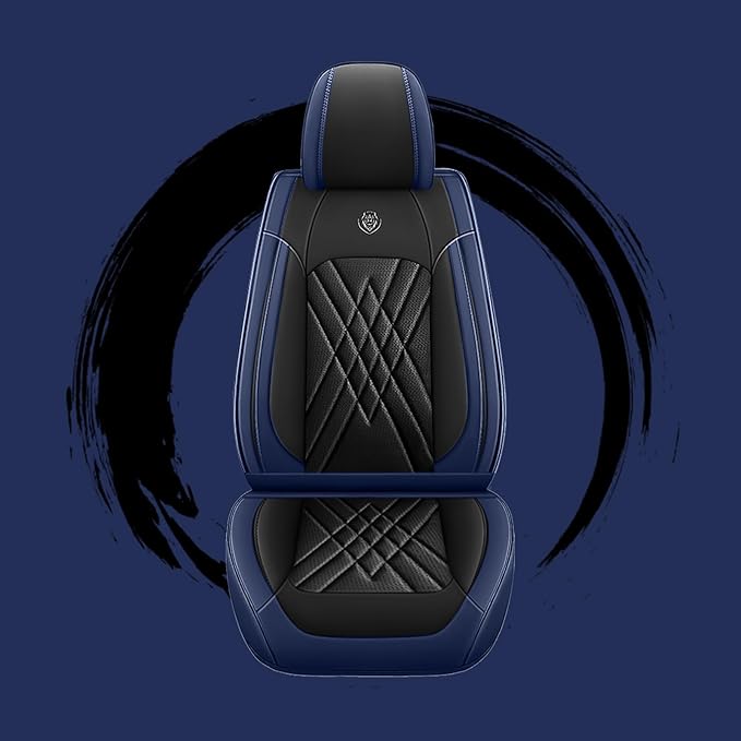 Car Seat Covers Compatible with Toyota Camry 2012-2026 Durable Waterproof Automotive Seat Covers Stretchable Fabric Material, Airbag Compatibility, Premium Nappa Leather(Black Blue, 2 Pcs Front)