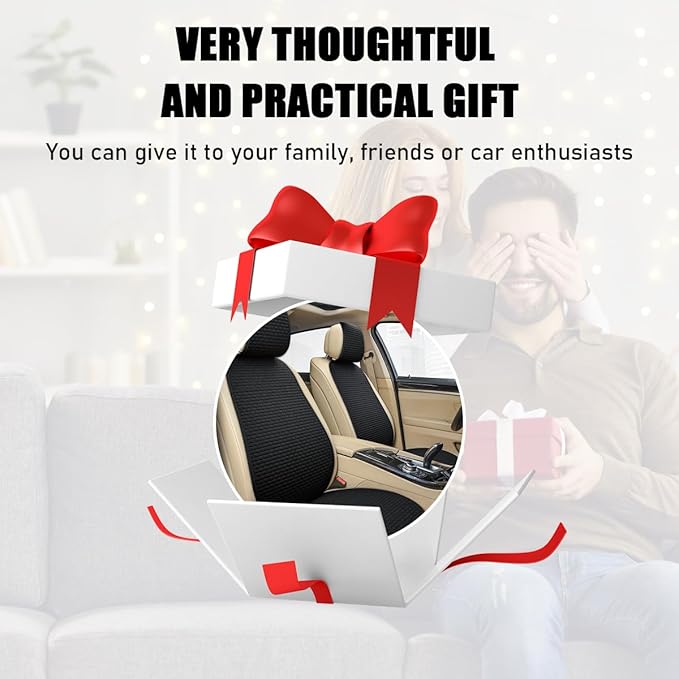 4PCS Car Seat Cover Pad, Breathable Auto Front Seat Bottom Cushion Mat & Seatback Cover, Soft Comfortable Vehicle Full Seat Protector, Universal Truck SUV Car Accessories (Black)