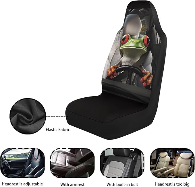 Funny Tree Frog Front Seat Covers for Cars Comfort Bucket Seat Covers Entire Seat Protection Fit Most Vehicle,Cars,Sedan,Truck,SUV,Van