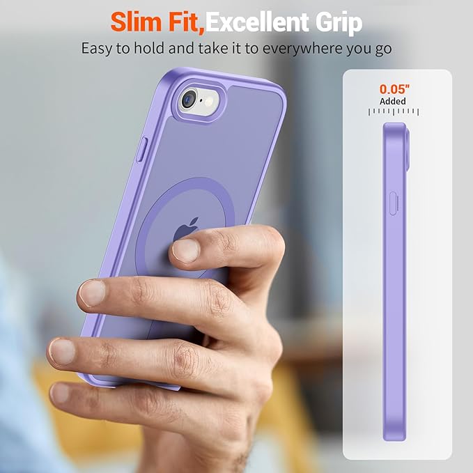 SUPFINE Magnetic for iPhone SE Case 2022 (3rd)/2020 (2nd), iPhone 8 Case (Compatible with MagSafe) (Military Grade Drop Protection) Translucent Matte Phone Cover,Purple