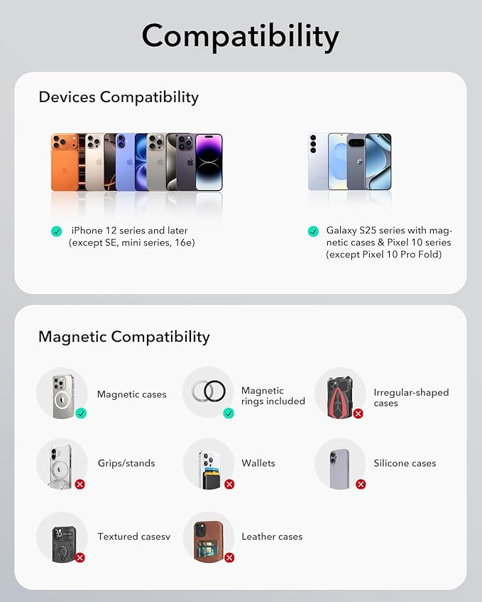 ESR OmniLock for MagSafe Car Mount, Vacuum Magnetic Car Mount, 360° Adjustable Car Magnetic Phone Holder,Suction Cup Phone Holders for Your Car,for iPhone 17e/17/16/15/14/13/12/Samsung,All Smartphones