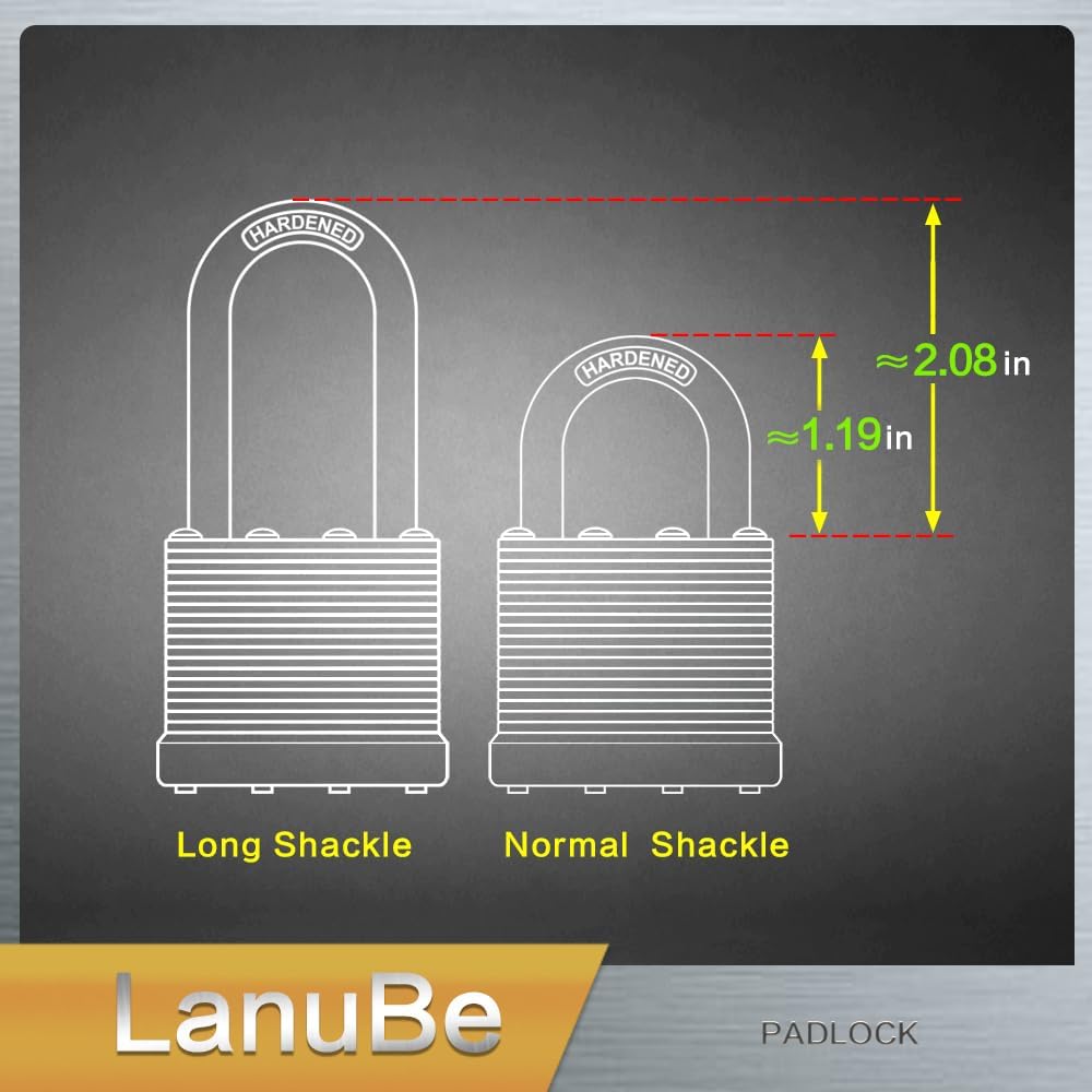 LanuBe Lock Laminated keyed Padlock (1-9/16", 40mm), keyed Alike Locks, Normal Shackle,Marked Black Plastic Hoop, Pack of 6…