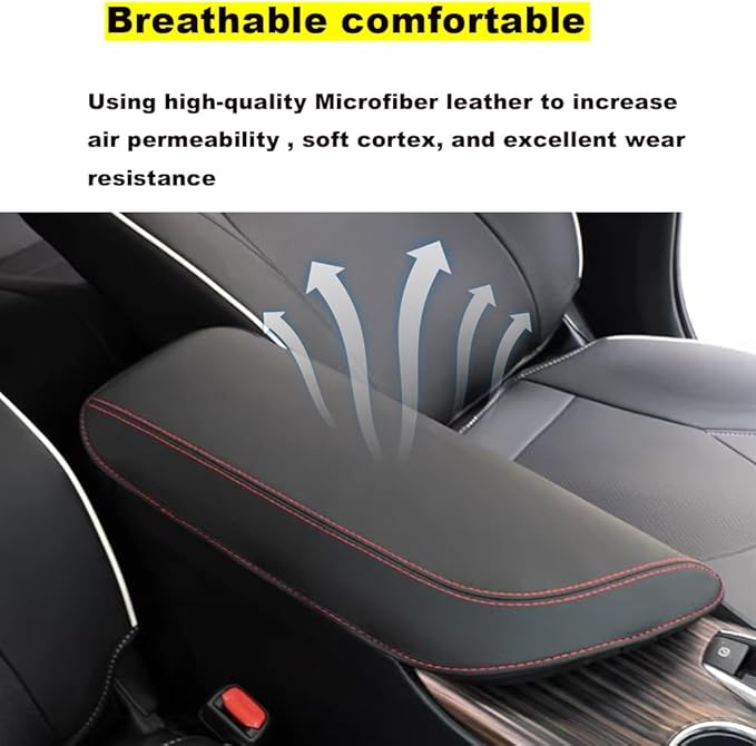 Blazeray Car Center Console Armrest Cover for Toyota Camry 2018-2023 Interior Accessories Leather Anti-Scratch Elbow Arm Rest Cover Cushion Pad Protector Saver (Black Leather with Red Stitches)