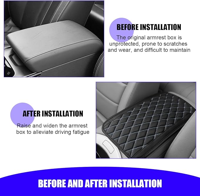 Car Center Console Cover, Scratch-Resistant Leather Vehicle Armrest Seat Storage Box Protector Cushion, Comfortable Automotive Interior Armrest Pad Mat, Universal Fit (Black/Grey)