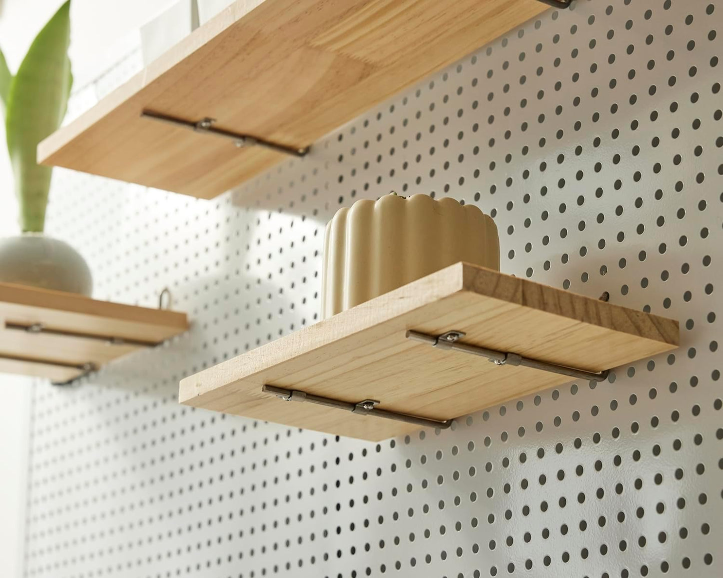 Shelves for PegBoard, Pine Wooden Pegboard Shelf Wall Organizer, Wooden Board for Walls Home, Garage Tool Storage, Office Organization, Kitchen, Craft Room,2 Pack