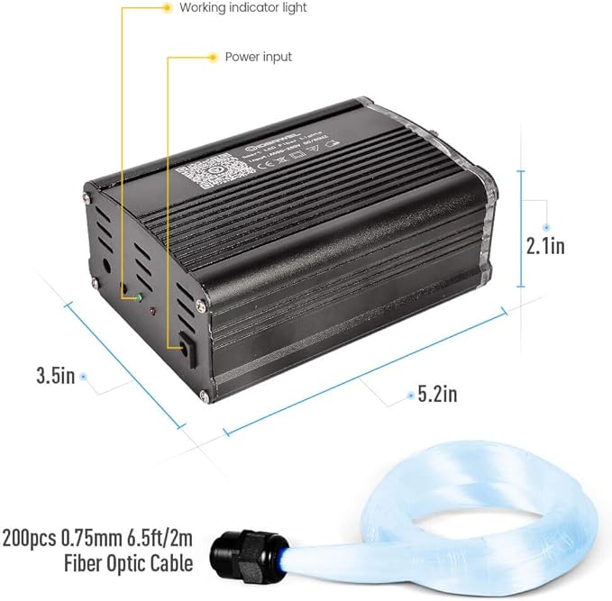 GIDERWEL Smart APP Controlled Fiber Optic Light,RGBW Starlight Headliner Kit with Remote Control,200pcs 6.5ft 0.03in Optic Fiber Cable and Music LED Light Engine for Car,Home Theater Ceiling