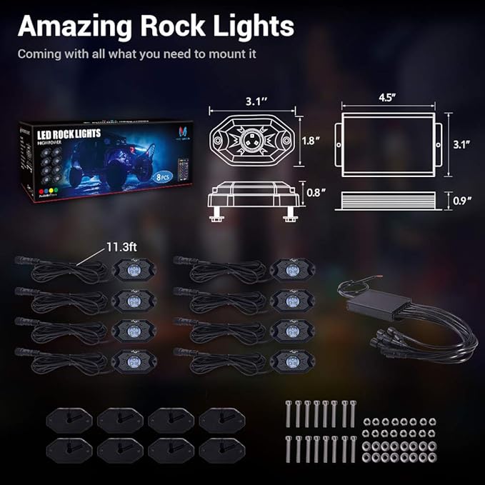 MICTUNING 2026 Upgraded RGB Rock Lights Kit, 8 Pods Underglow Multicolor Neon Light Pod with RF Remote Control Waterproof 12V for Car Trucks ATV UTV RZR SUV Golf Cart, 2 Years Warranty