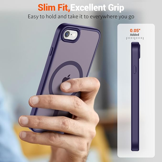 SUPFINE Magnetic for iPhone SE Case 2022 (3rd)/2020 (2nd), iPhone 8 Case (Compatible with MagSafe) (Military Grade Drop Protection) Slim Translucent Matte Phone Case, Dark Purple