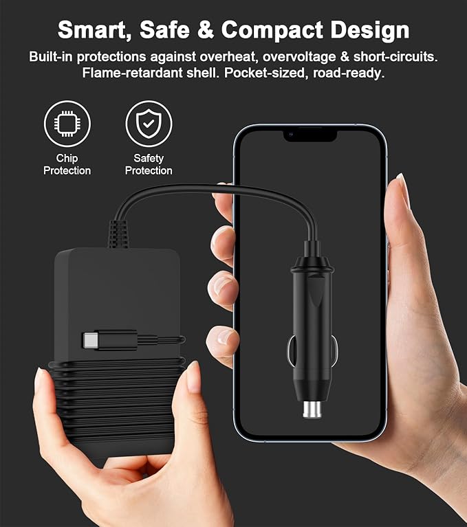 Laptop Car Charger 100W, USB C Port – Replacement for MacBook Pro/Air, Dell, HP, Lenovo,ASUS, Acer - with Extra USB-A Port for Tablets, Phones, Earbuds and More Other USBC Devices Computer AC Adapter