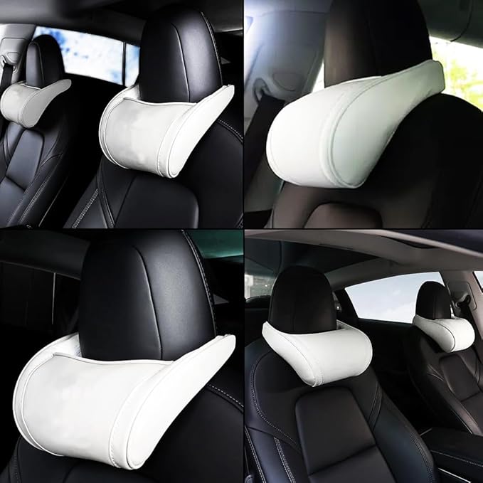 Car Headrest Neck Pillow Support Memory Foam Ergonomic Design Accessory for Driving Seat Fatigue Relief Compatible with Model S X 3 Y & Cybertruck - 1 Piece