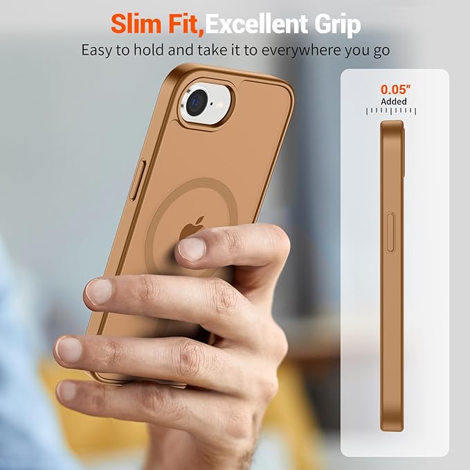 SUPFINE Magnetic for iPhone 17e Case/iPhone 16e Case (Compatible with MagSafe)(Military Grade Drop Protection) Slim Translucent Matte Shockproof with Anti-Fingerprint Phone Case,Brown