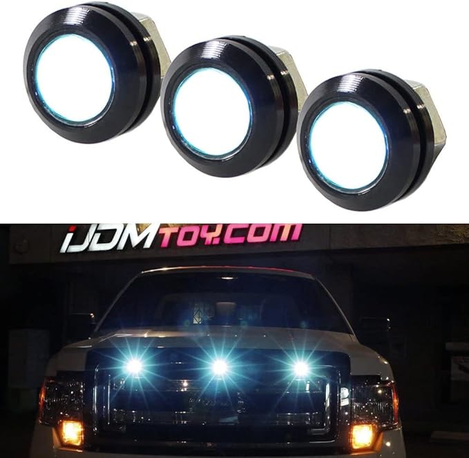 iJDMTOY 3pc Set Custom Retrofit 8000K Ice Blue Front Grille Mesh Mount LED Lighting Kit Compatible With Trucks SUVs