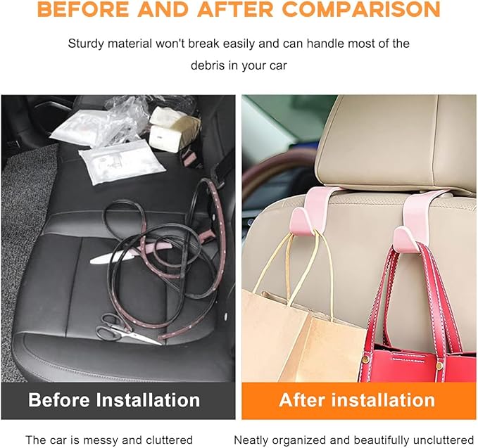 4PCS Car Seat Headrest Hook, Auto Back Seat Hanging Storage Organizer, Vehicle Seatback Hanger Holder for Purse Handbag Coat Umbrella, Universal Interior Car Accessories (Light Pink)
