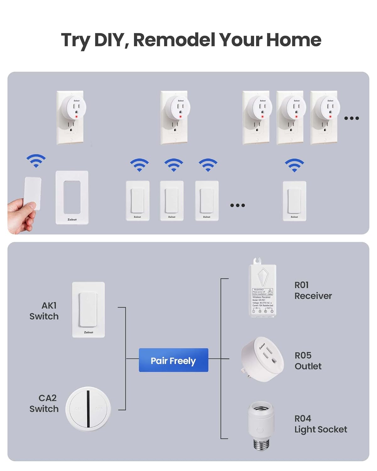 Remote Control Outlet Plug Switch, Buckle Design & Removable Wireless Light Switch, No Wiring Needed, 300 ft, 15A/1500W, Programmable, for Household Appliances(2 Pack)