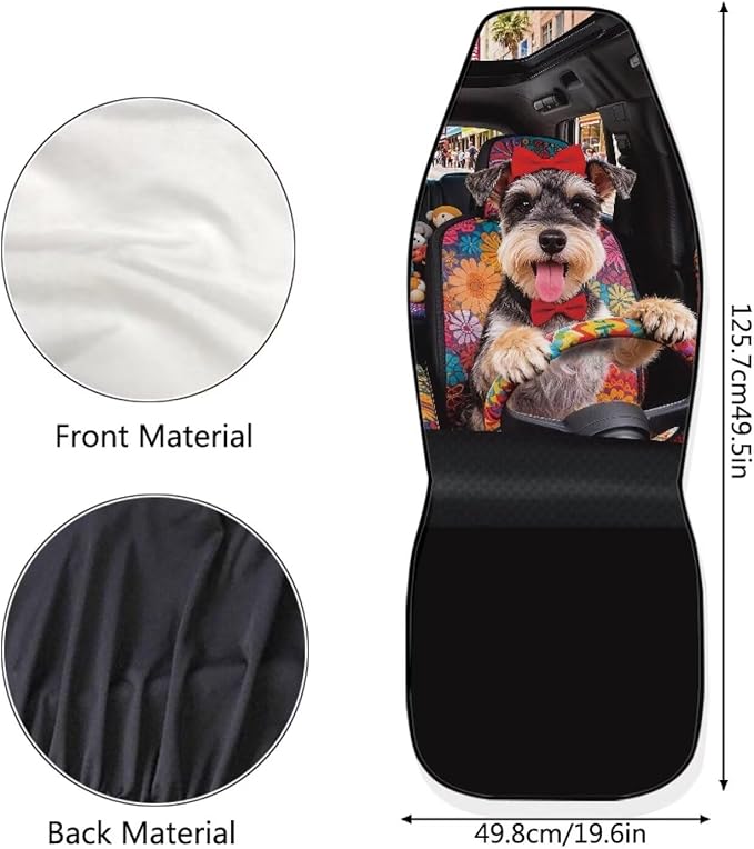 Schnauzer Front Car Seat Cover Comfortable Cute Automobile Front Seat Covers Stretch Polyester Fabric Cover Easy to Install and Clean Universal Fit for Cars SUV Sedans