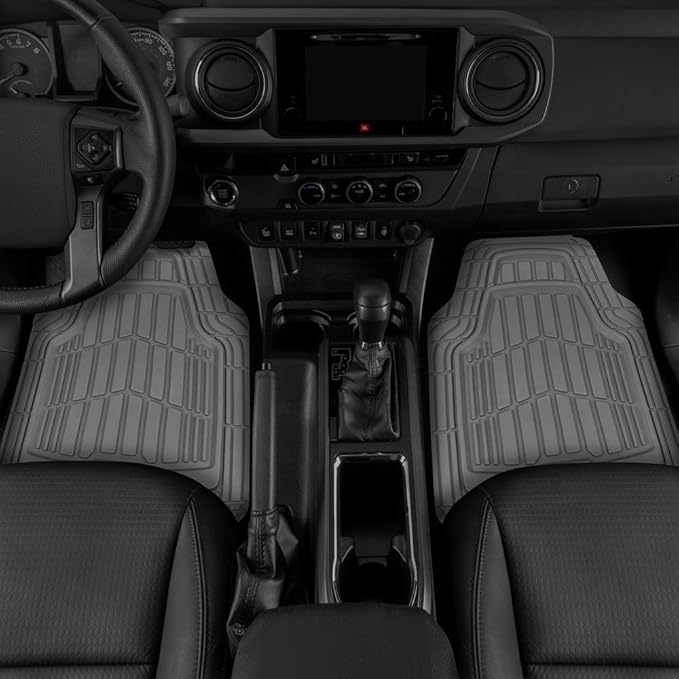 CAT PU Leather Seat Covers for Cars – (2) Front Seat Covers with (4) All-Weather Heavy-Duty Floor Mats for Trucks, Cars, & SUVs Combo Set – Car Interior Protection Liners for Car Seats and Floors