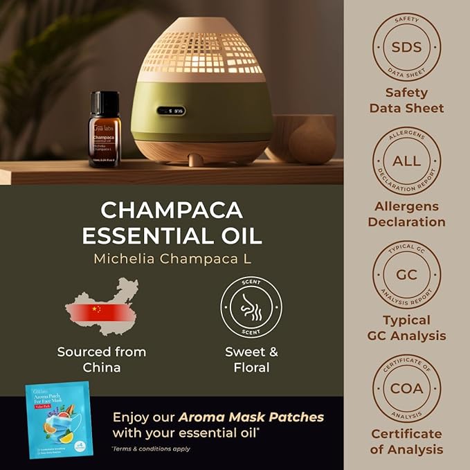 100% Pure Champaca Essential Oil for Diffuser - 0.34 Fl Oz - Champaca Oil for Hair, Skin, Diffuser, Aromatherapy & DIY Candle Making Scent