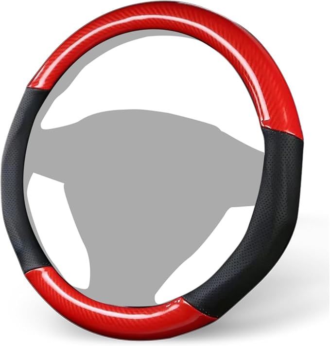 ALEMODR Premium Red Carbon Fiber Leather Steering Wheel Cover Universal 15 inch,Stylish Protection for Your Wheel