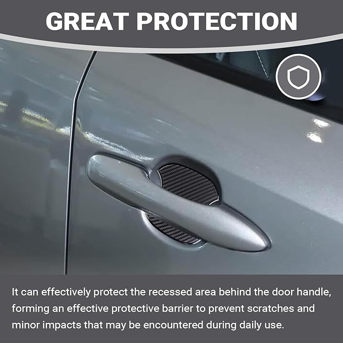 4 PCS Car Door Handle Scratch Protector, 3D Carbon Fiber Car Door Bowl Sticker, 3.9" x 3.7" Cup Protection Guard Stickers, Automotive Paint Modification Accessories (Black #Medium)