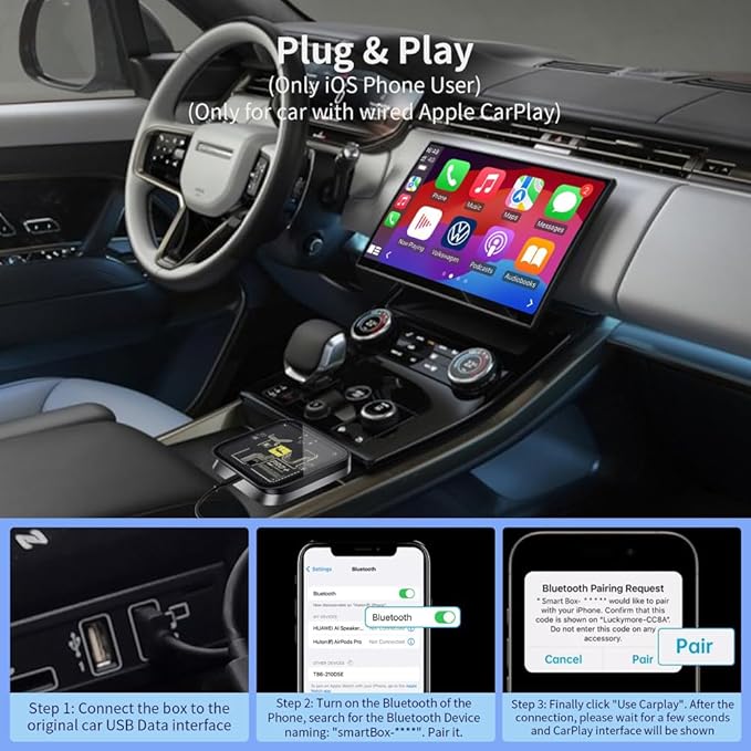 Wireless CarPlay Adapter for Apple iPhone, Android Auto Wireless Adapter for Samsung Galaxy/Motorola, 2025 Upgrade Plug & Play Fast Connection Car Play Smart Adapter (Clear)